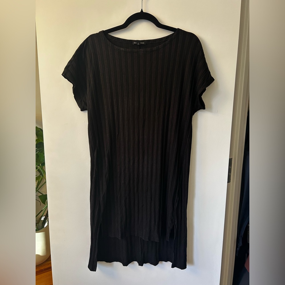 Eileen Fisher Black Ribbed High Low Tunic Dress